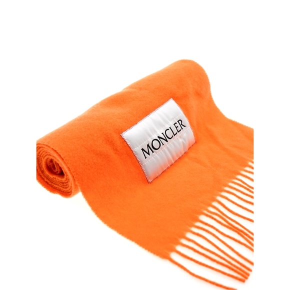 Moncler Logo Scarf 100% Wool Orange New - Picture 2 of 4